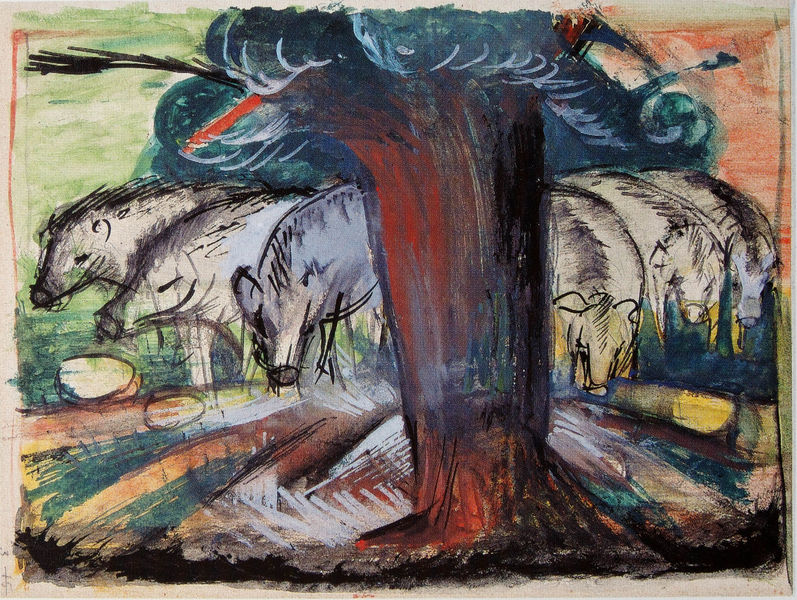 Schweine unter einem Baum