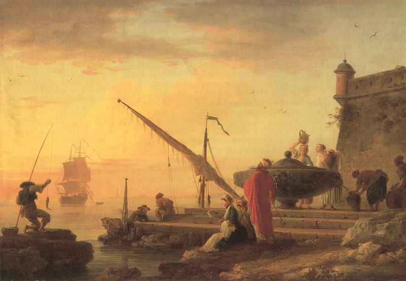 Orientalischer Seehafen bei Sonnenaufgang