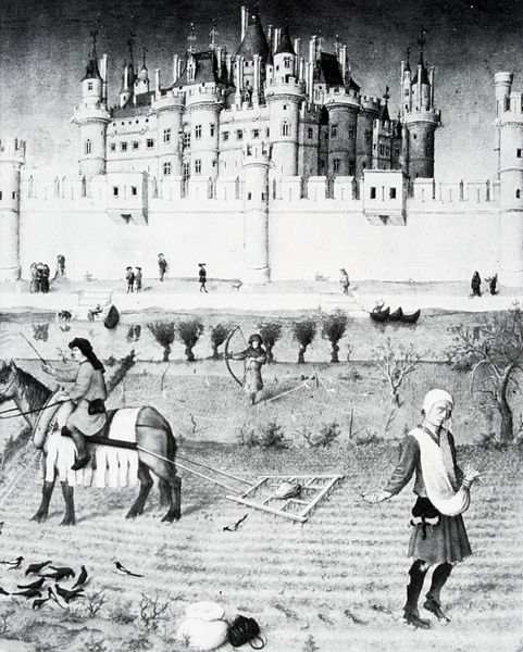 Der Louvre Karls V., Detail im Monatsbild Oktober