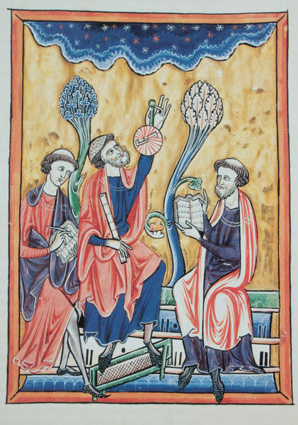 Drei Astronomen mit Astrolab