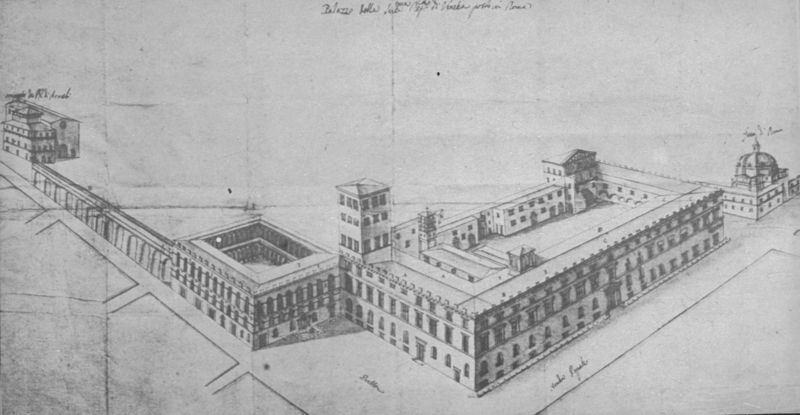 Palazzo Venezia (Vogelperspektive: Zeichnung 17. Jh.)