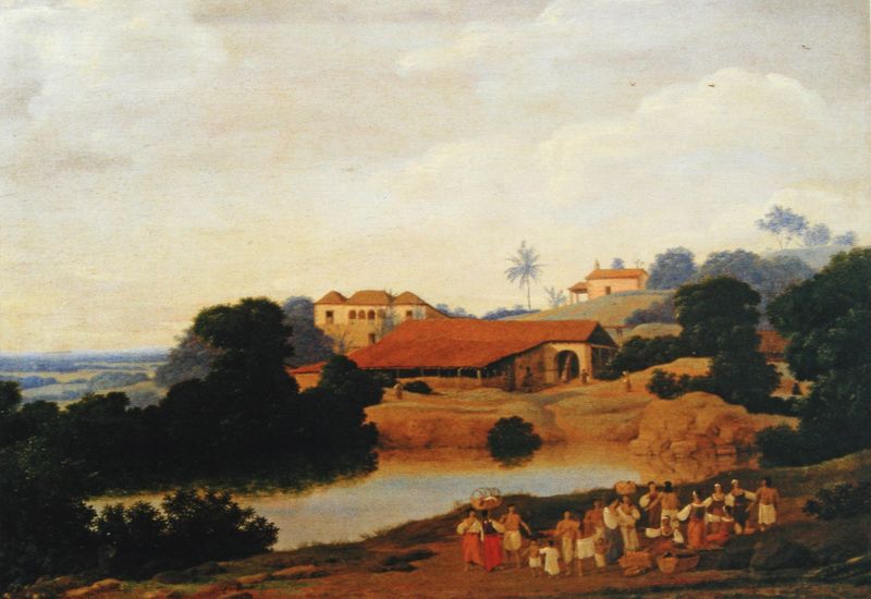 Brasilianische Landschaft mit Zuckerplantage und Herrenhaus