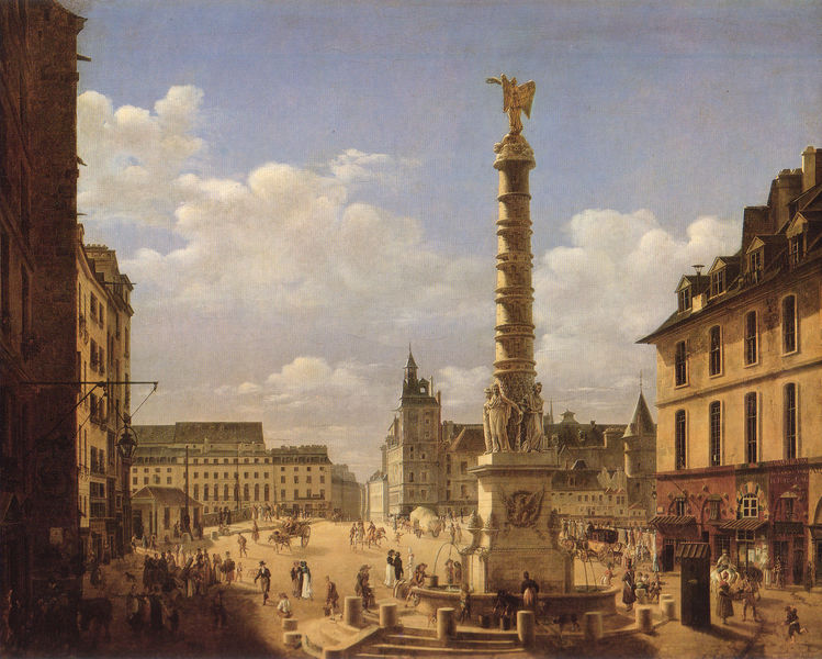 Vue de la fontaine de la place du Châtelet prise du côté du ""Veau qui tête""