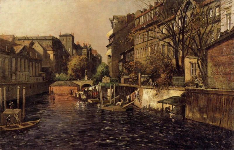 Blick vom Mühlendamm auf die Lange Brücke und das Schloss