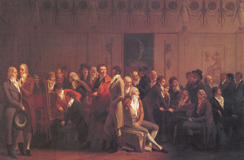 Versammlung von Künstlern im Atelier von Isabey