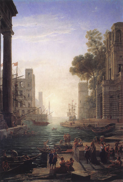 Landschaft mit der Einschiffung der hl. Paula Romana in Ostia