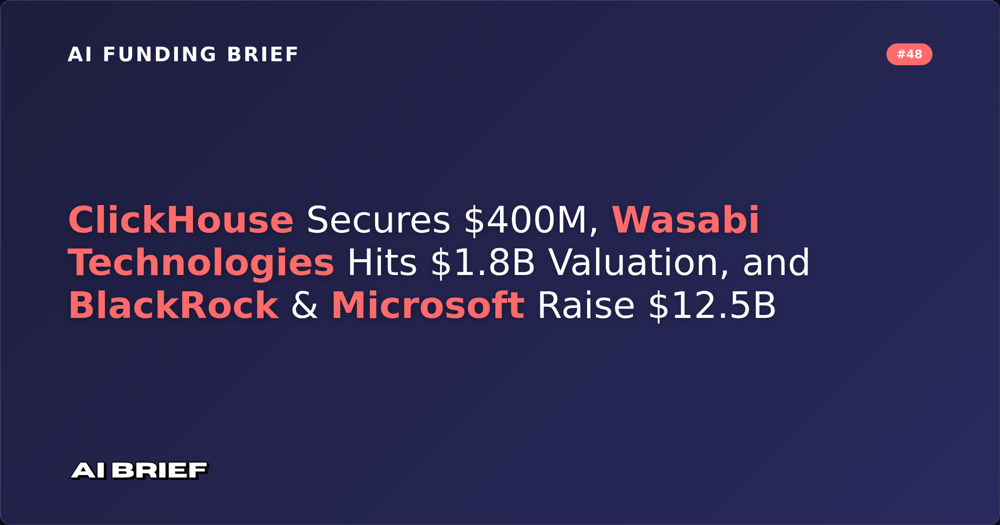ClickHouse Secures $400M, Wasabi Technologies Hits $1.8B Valuation, and BlackRock & Microsoft Raise $12.5B - AI Funding Brief #48