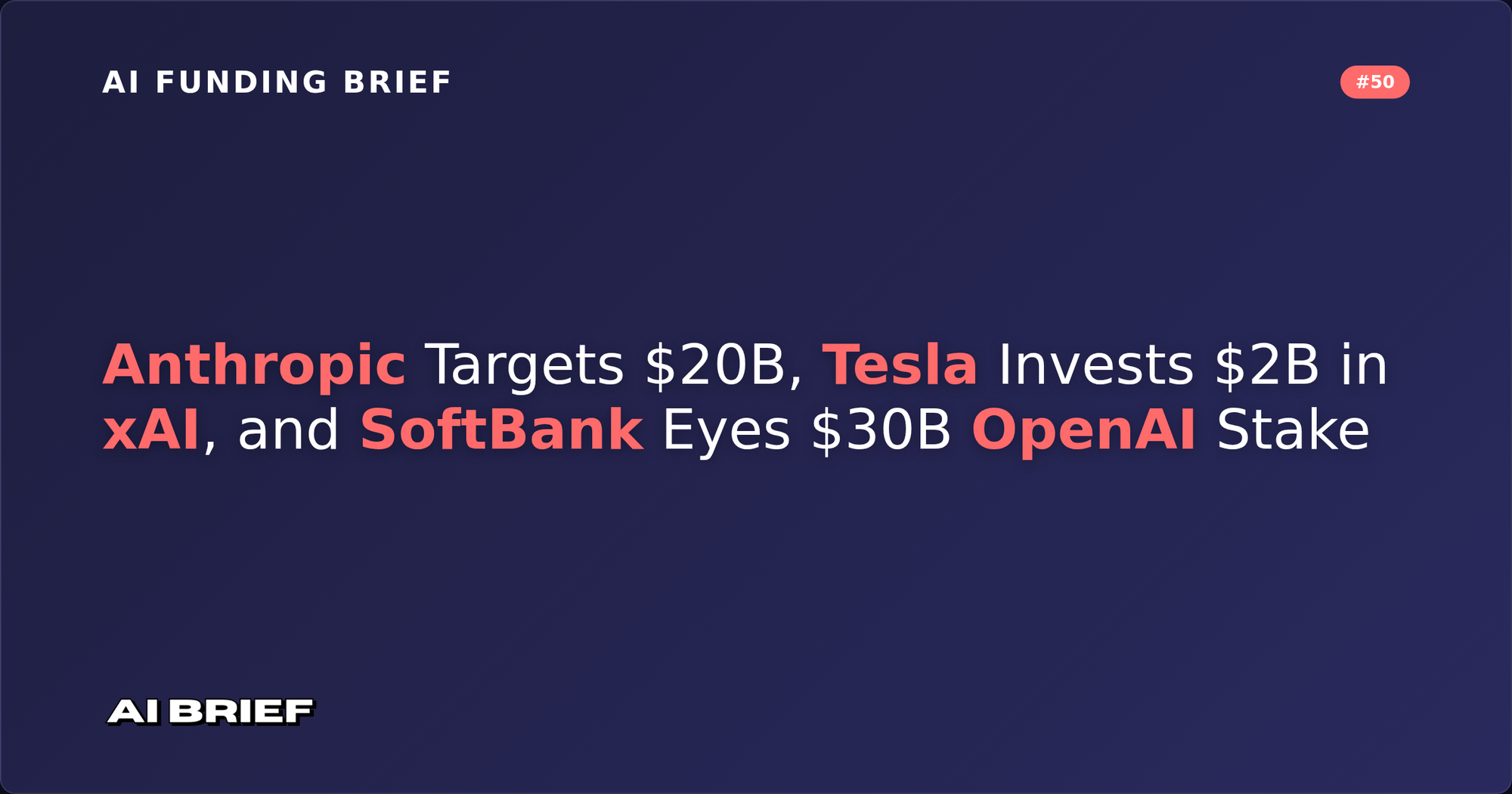 Anthropic Targets $20B, Tesla Invests $2B in xAI, and SoftBank Eyes $30B OpenAI Stake - AI Funding Brief #50