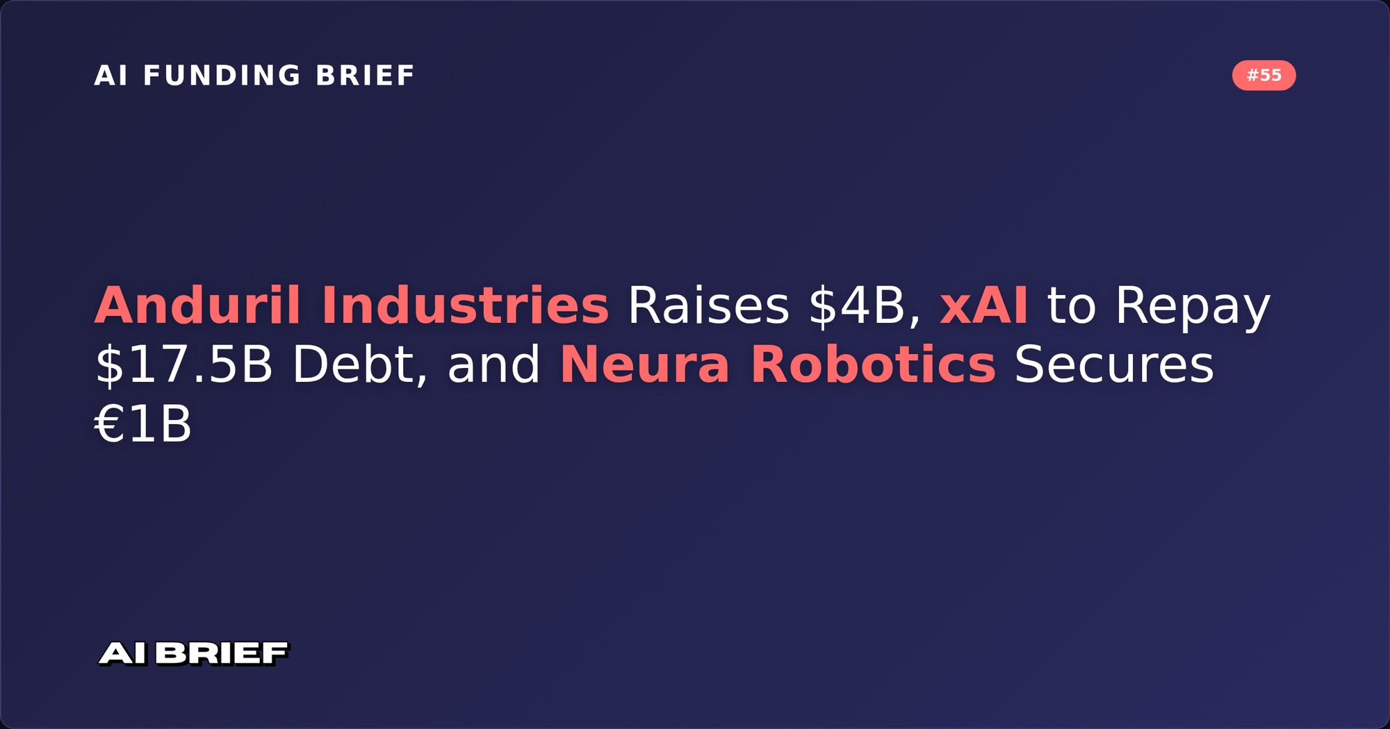 Anduril Industries Raises $4B, xAI to Repay $17.5B Debt, and Neura Robotics Secures €1B - AI Funding Brief #55
