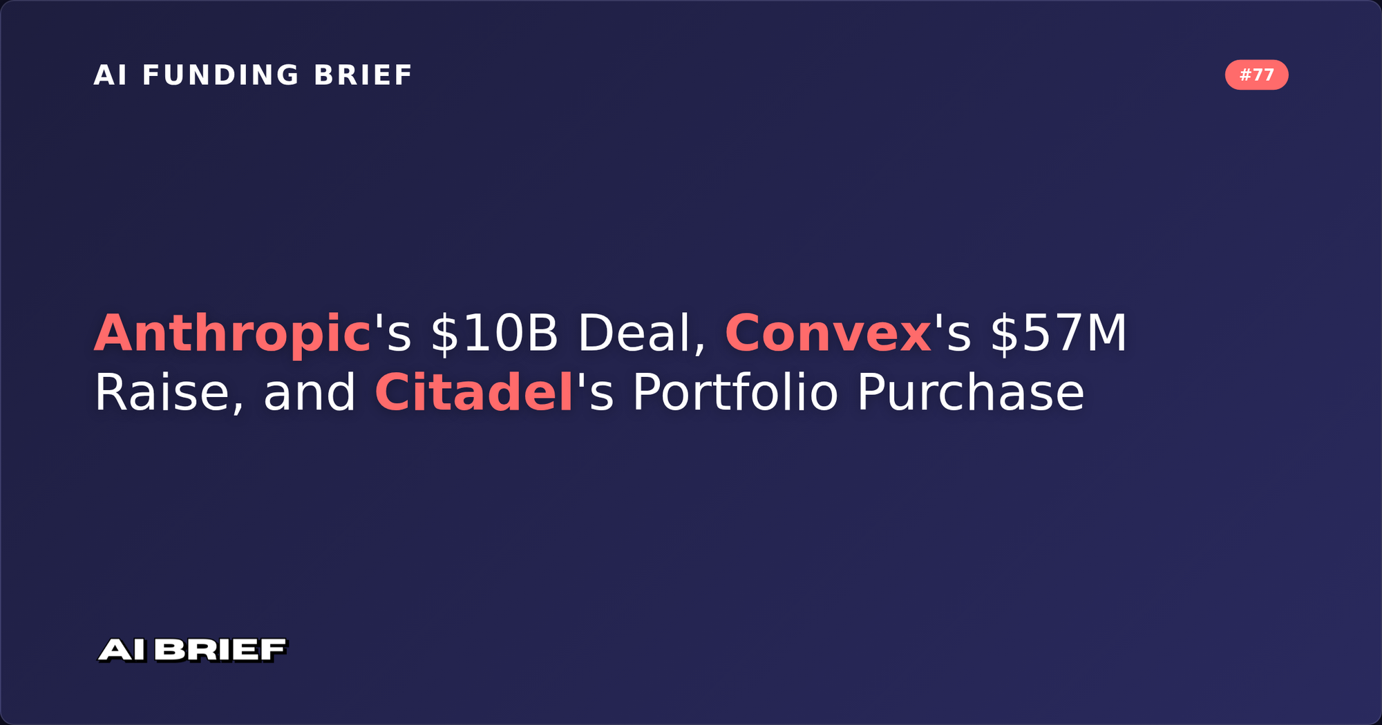 Anthropic's $10B Deal, Convex's $57M Raise, and Citadel's Portfolio Purchase - AI Funding Brief #77