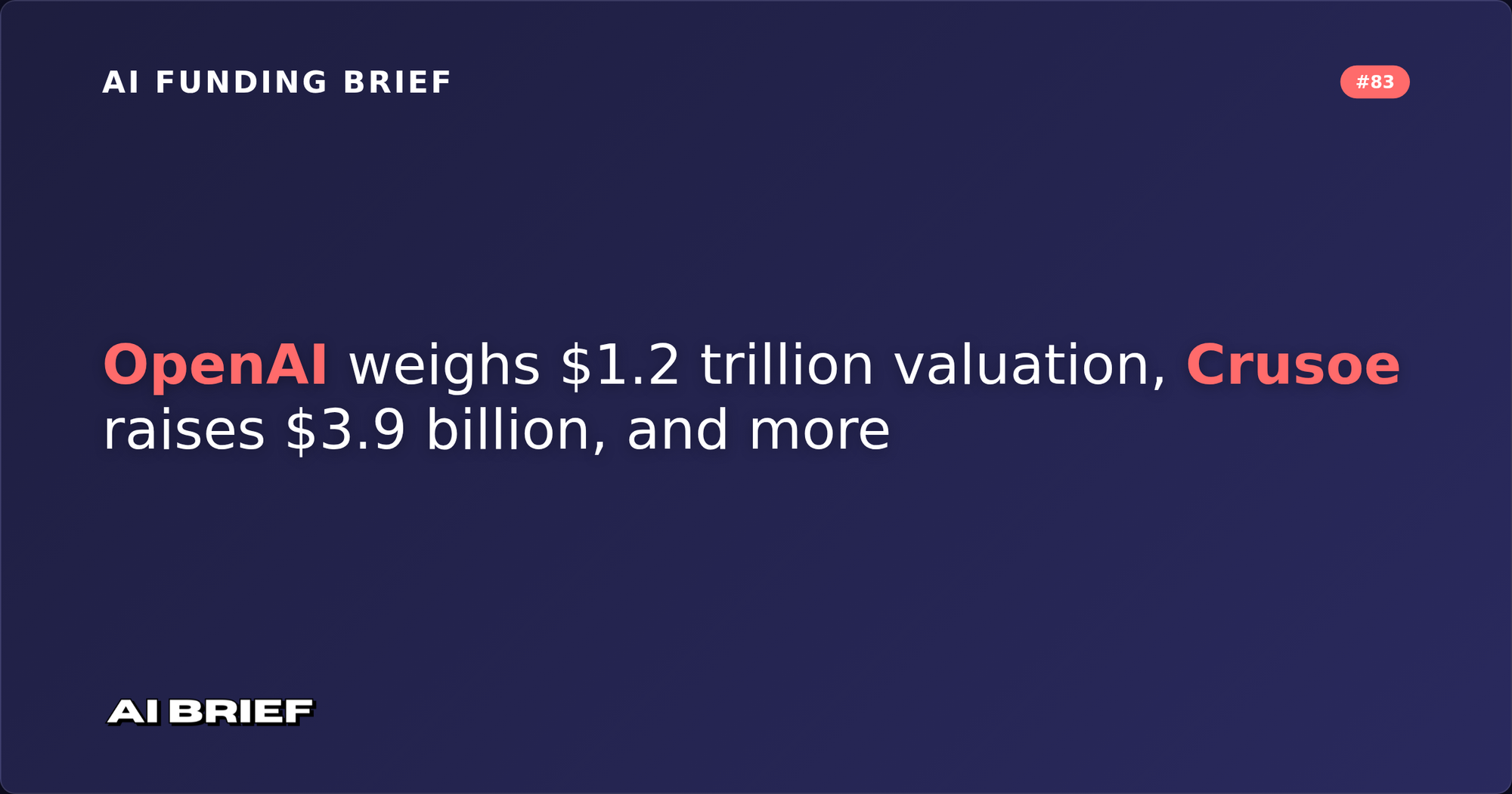 OpenAI weighs $1.2 trillion valuation, Crusoe raises $3.9 billion, and more - AI Funding Brief #83