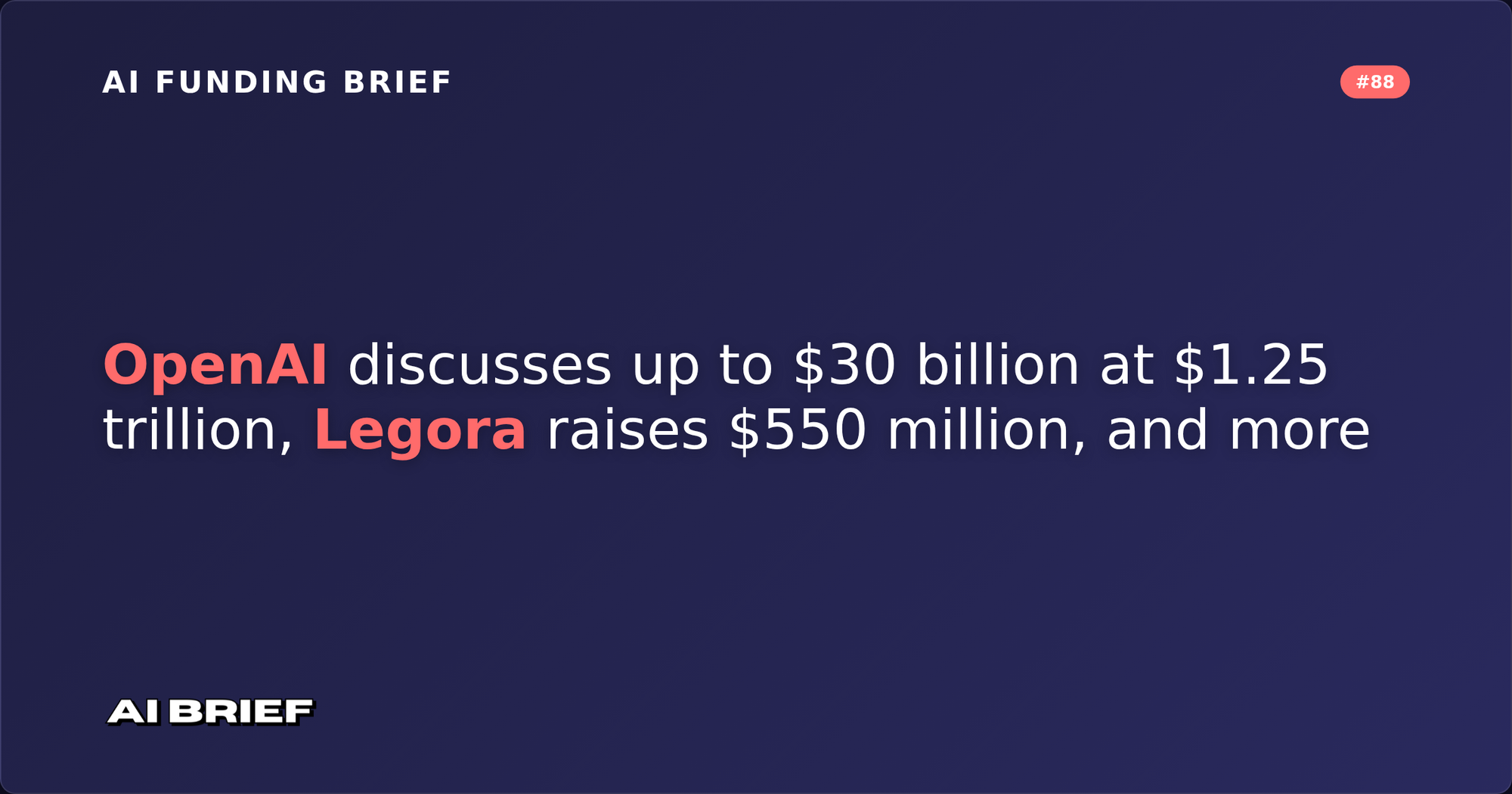 OpenAI discusses up to $30 billion at $1.25 trillion, Legora raises $550 million, and more - AI Funding Brief #88