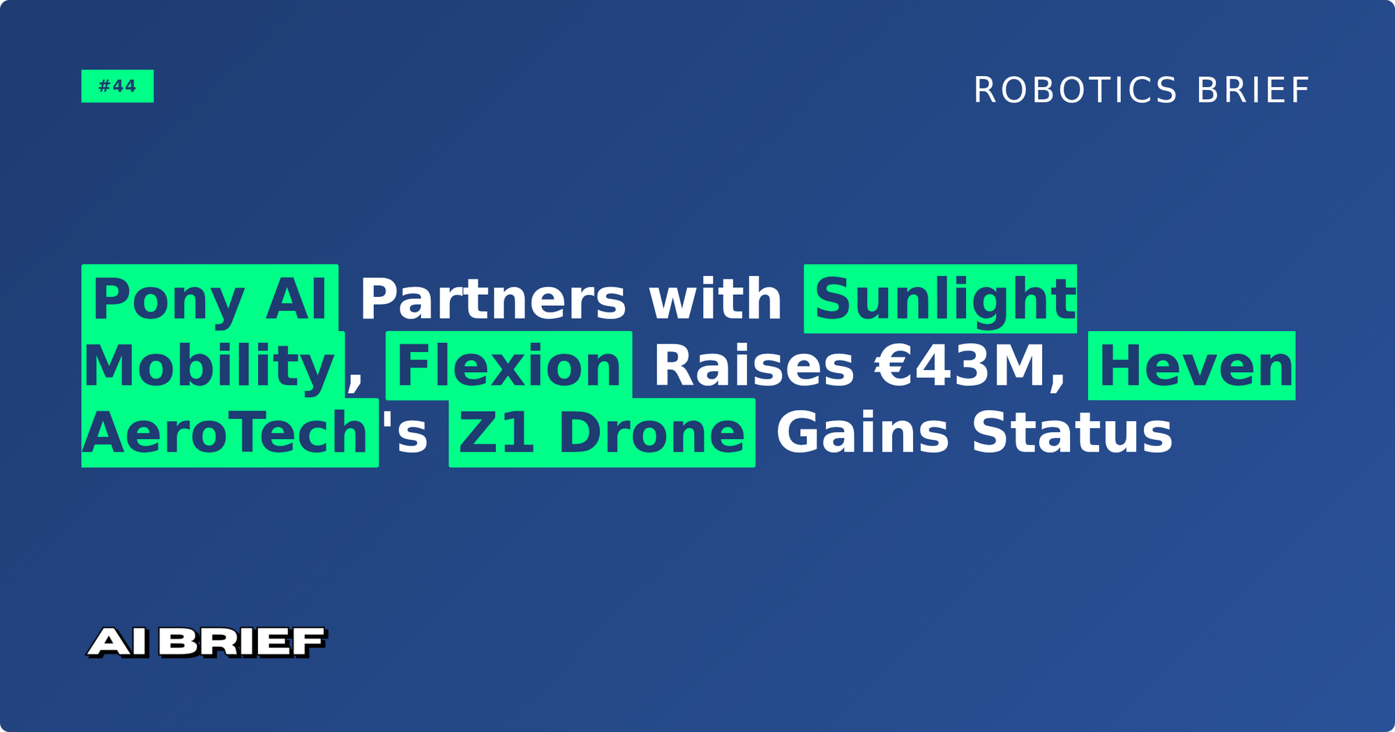 Pony AI Partners with Sunlight Mobility, Flexion Raises €43M, Heven AeroTech's Z1 Drone Gains Status - Robotics Brief #44