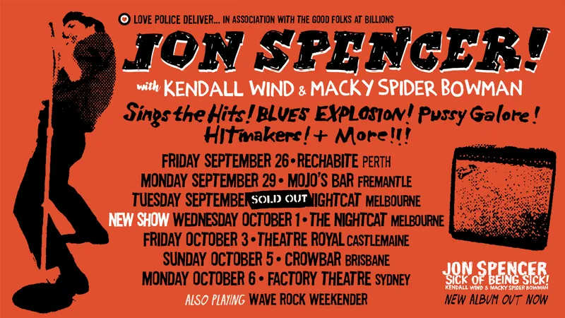 NEW SHOW ANNOUNCED! JON SPENCER WITH KENDALL WIND & SPIDER BOWMAN!