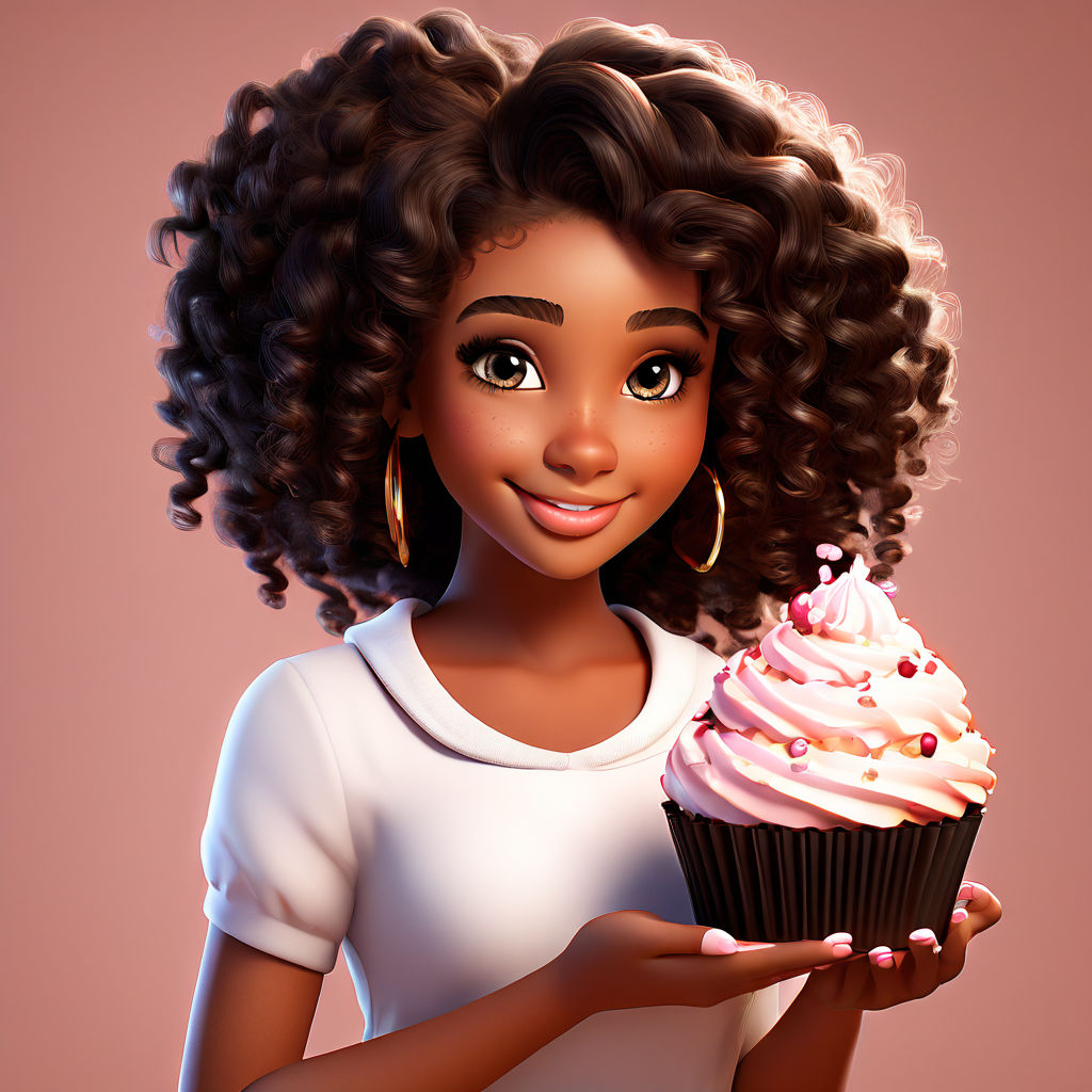 Animated Teen black skin baker girl with big brown eyes and by