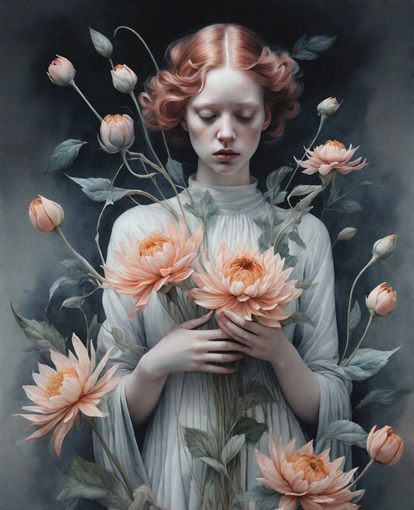 Watercolor flowers adopting the nuanced styles of Marco Mazz... by