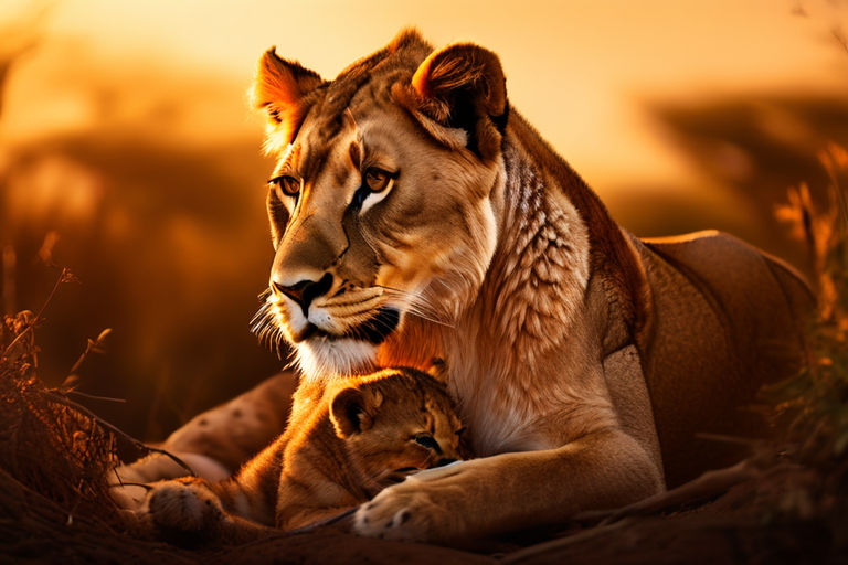 A lioness giving birth to her cub in Africa jungle by Juairia Moon