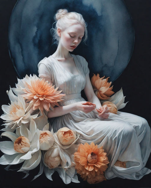 Watercolor flowers adopting the nuanced styles of Marco Mazz... by