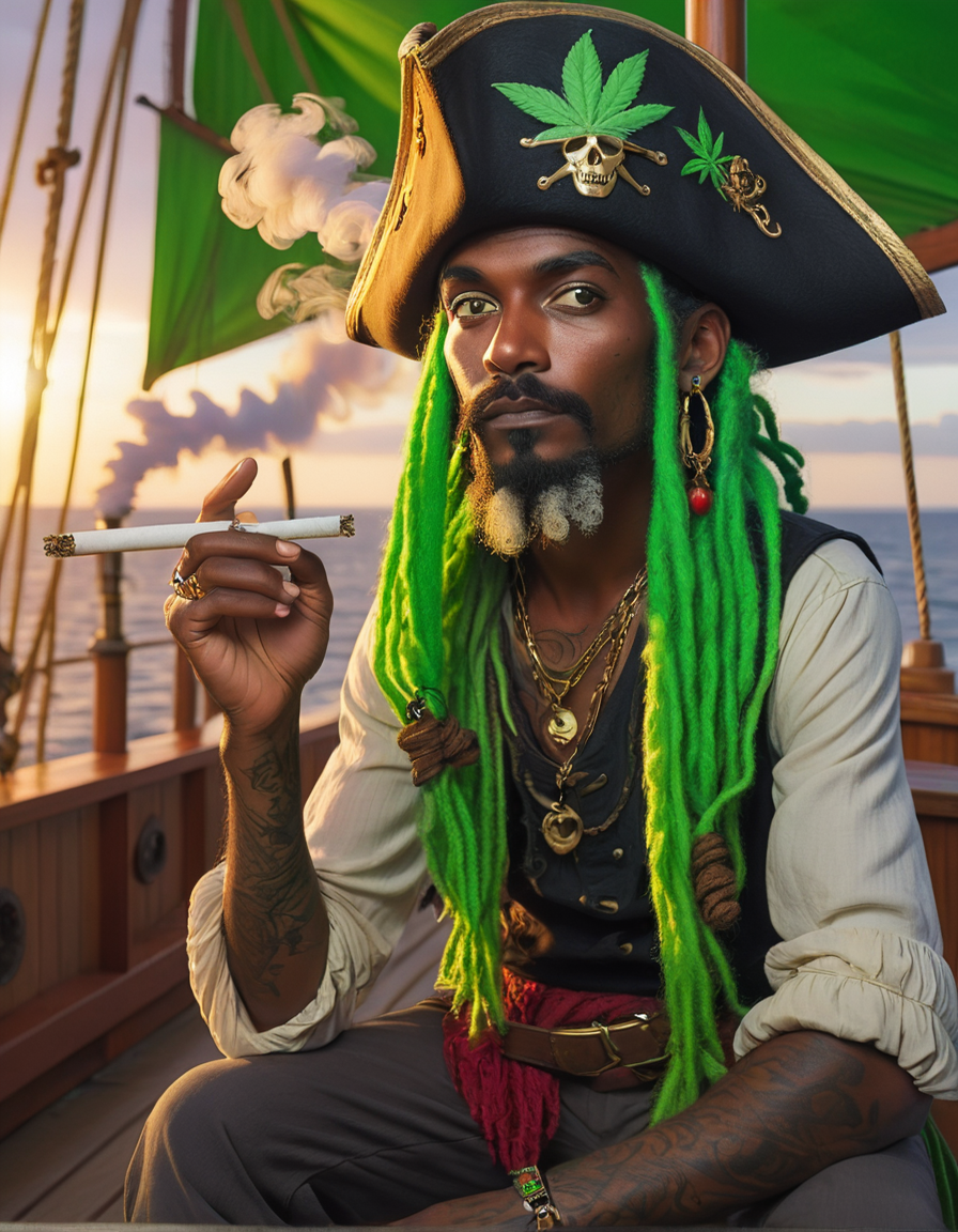 Greenhead pirate sitting on the deck of the ship by Kico Toralles