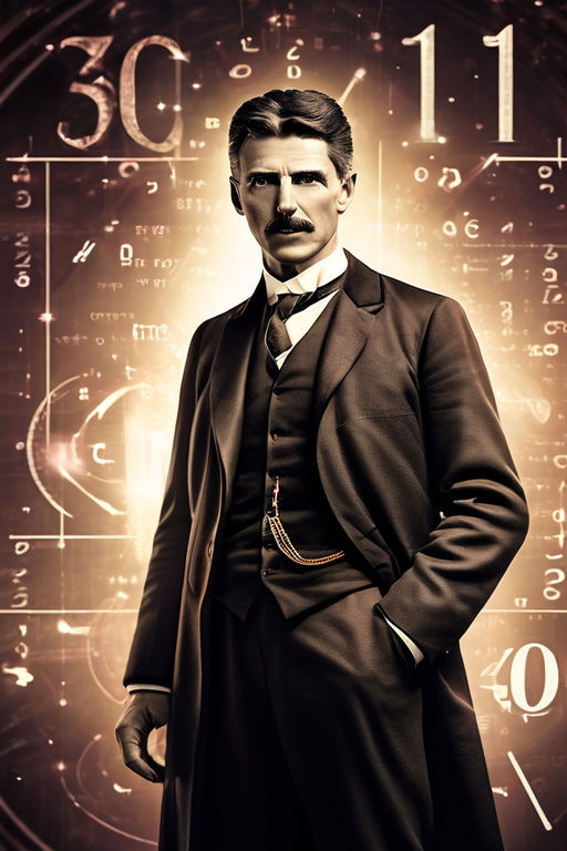 Image of Nikola Tesla and several sequences of numbers 3 by Lino Santos