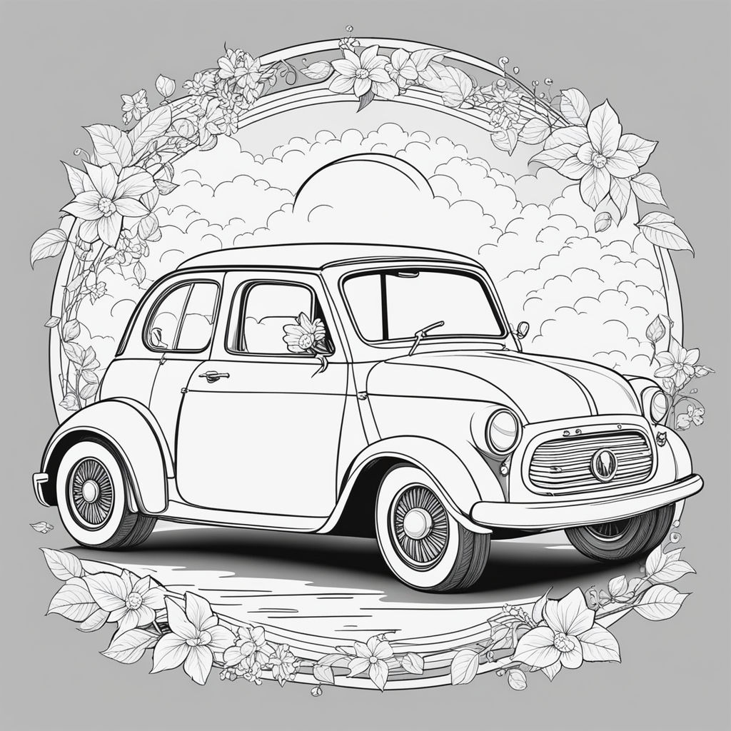 Draw a small car with cute girl for coloring book page by 박건웅 (일사 ...