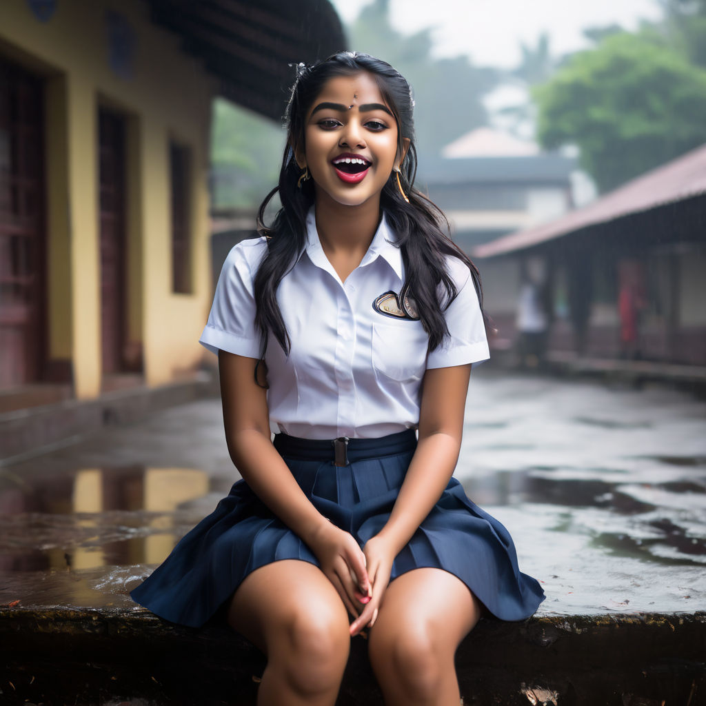 Indian teen school girl sitting cross legged in school unifo... by Stud Lad - Playground
