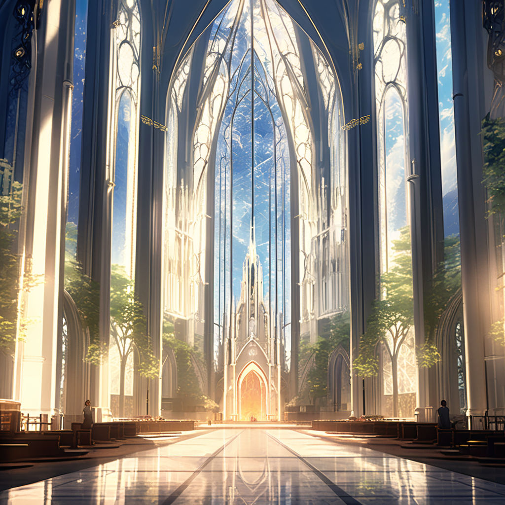 A historic cathedral with flying buttresses merging into a s... by