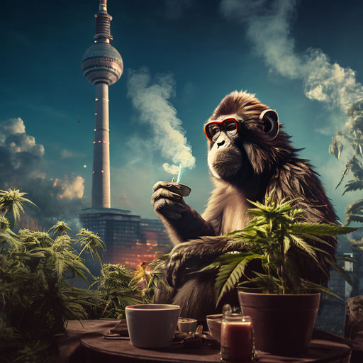 A monkey is smoking joint in front of the TV tower in Berlin... by ...