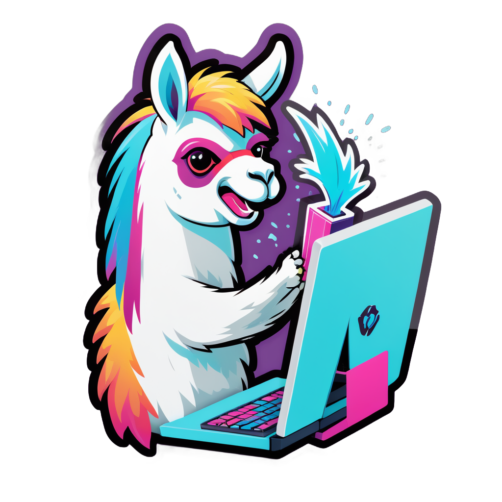 I made an AI sticker of llama fighting a computer
