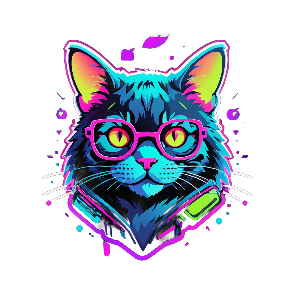 neon lights cyberpunk cat with apple vision pro glasses,