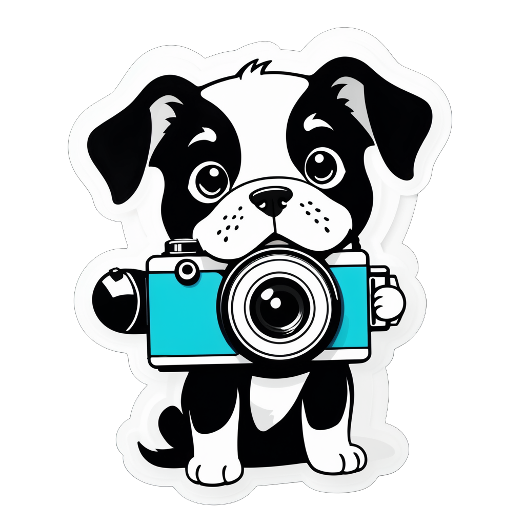 black white boder colie dog with camera