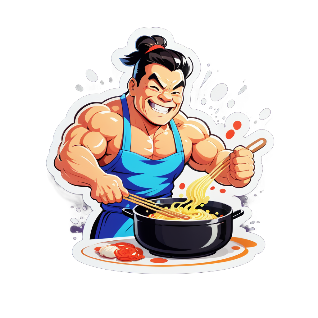 I made an ai sticker of a chinese strong man cookin
