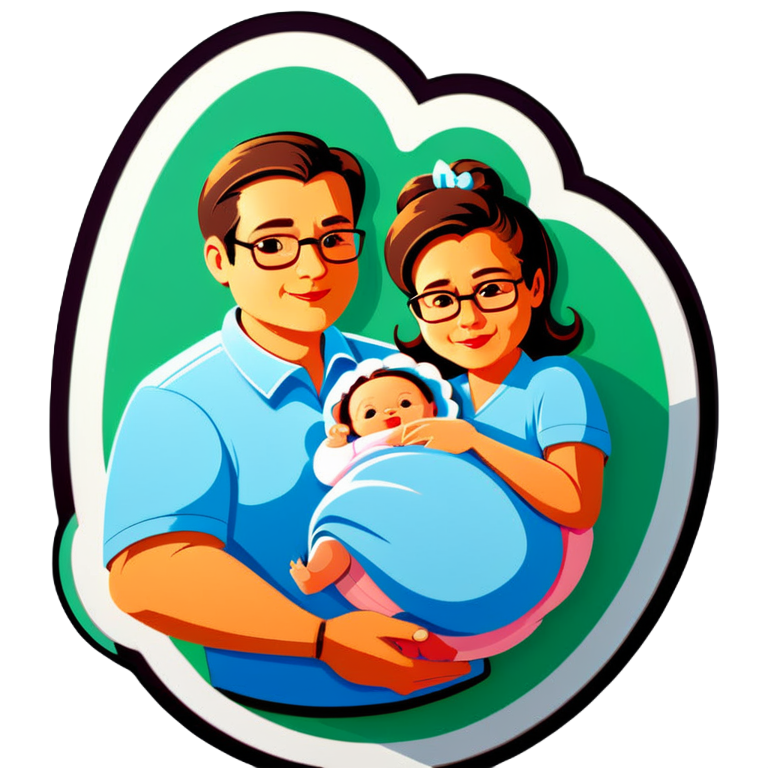 I made an AI sticker of Mom and Dad holding a newborn baby.