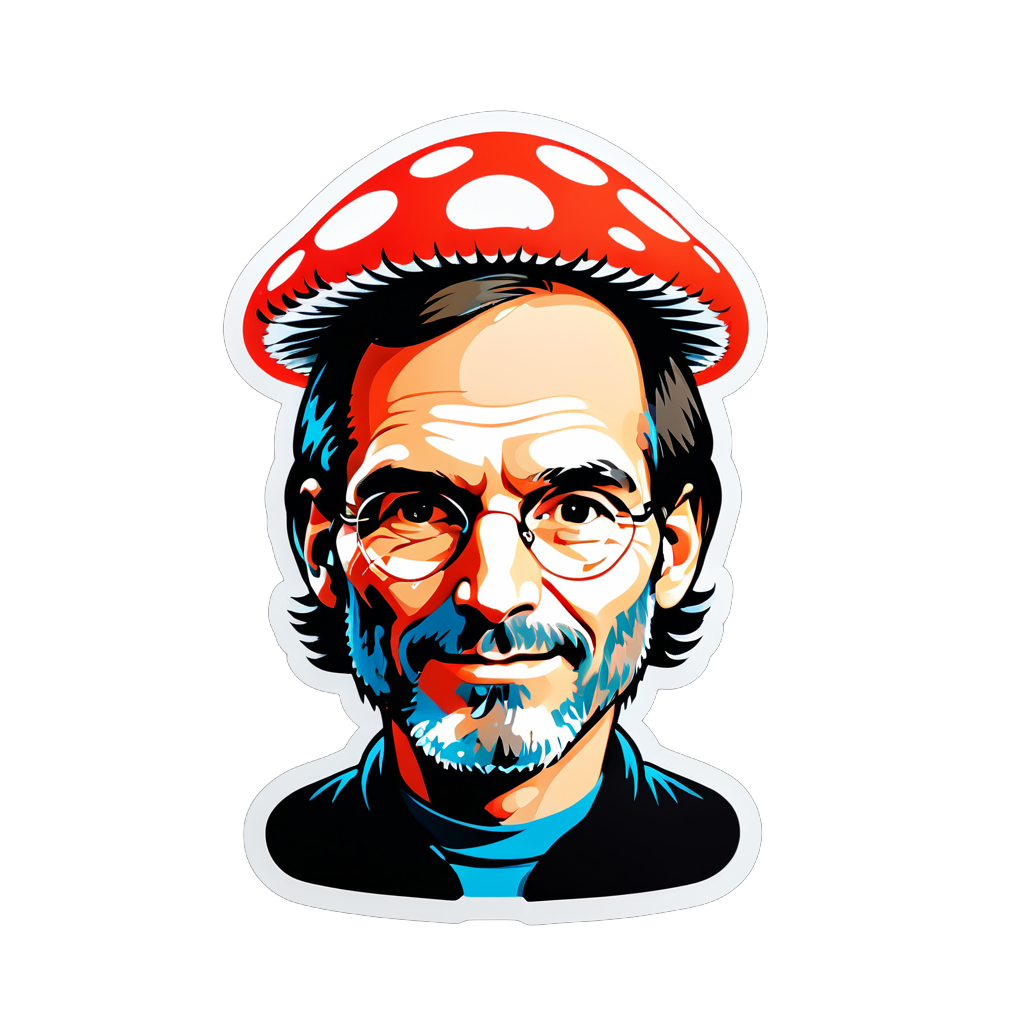 I Made An AI Sticker Of Steve Jobs With Mushroom On His Head
