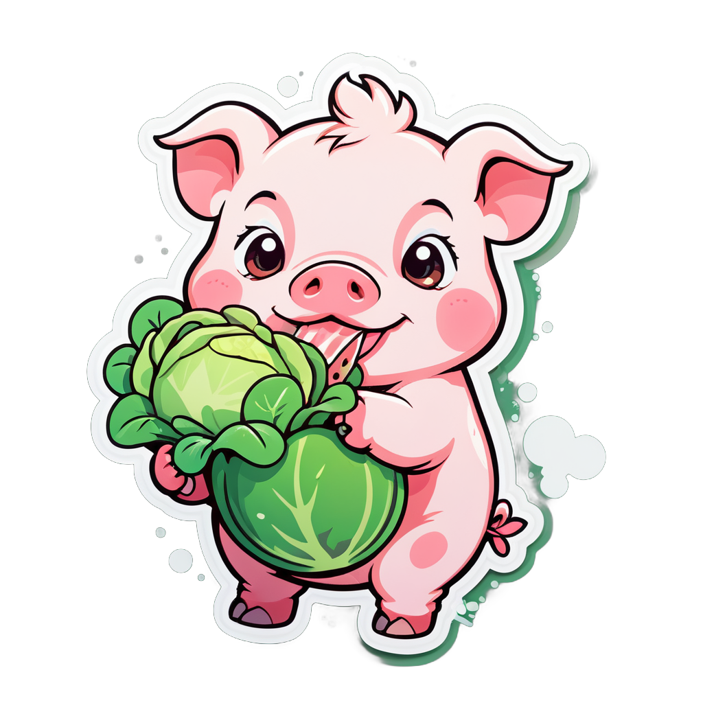 I Made An AI Sticker Of A Cute Pig Eating Cabbage 