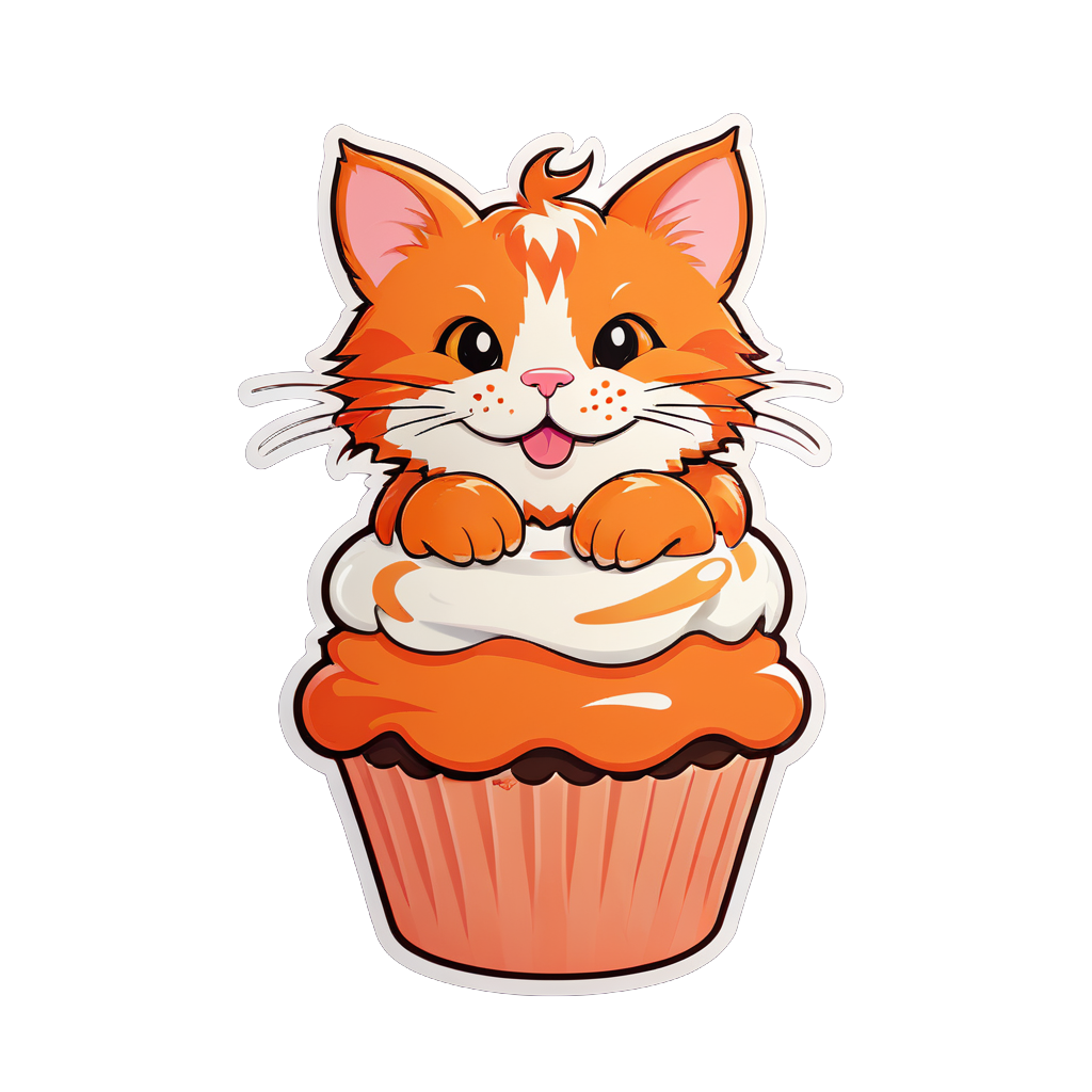 Orange cat on a cupcake