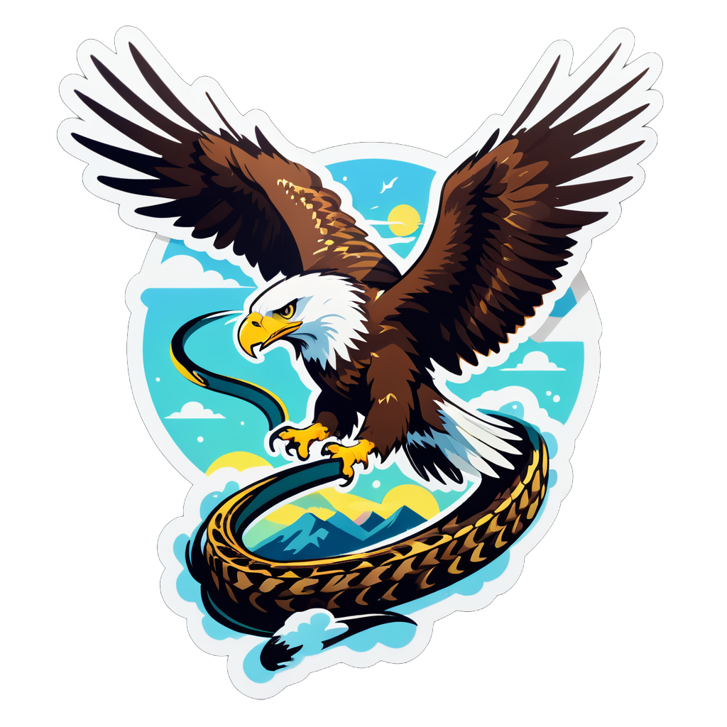 an eagle catch the snake fly in the sky