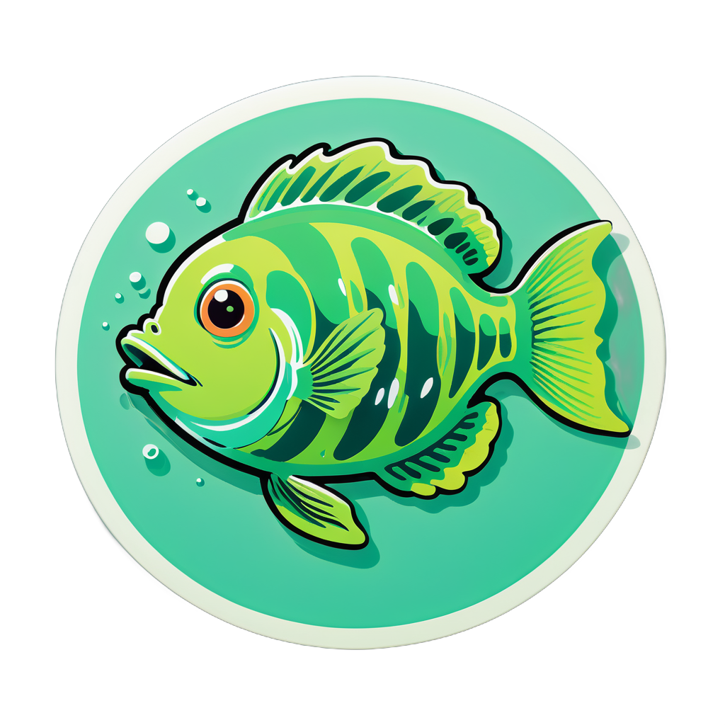 I made an ai sticker of green fish swimming in pool