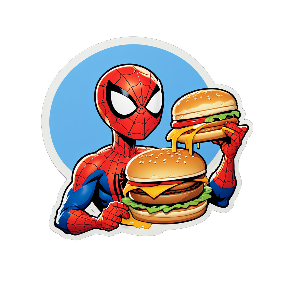 spiderman eating burger