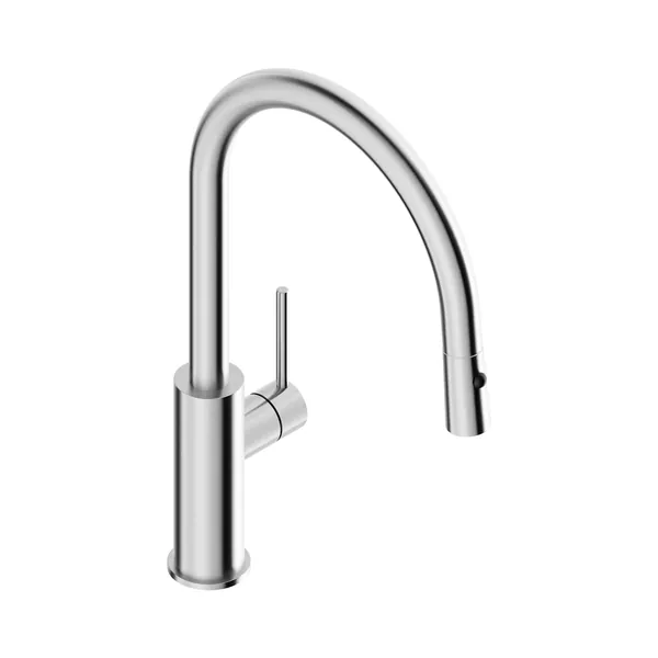 Kitchen mixer tap with round spout in 316L stainless steel