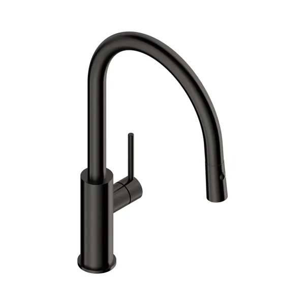 Kitchen mixer tap with round spout in 316L stainless steel