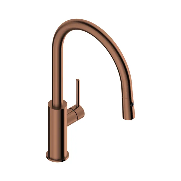 Kitchen mixer tap with round spout in 316L stainless steel