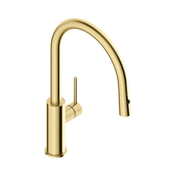 Kitchen mixer tap with round spout in 316L stainless steel