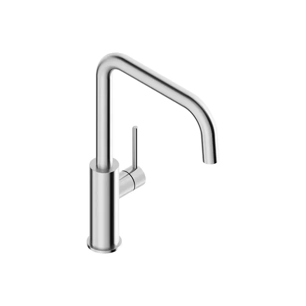 Bridge-spout kitchen mixer tap in 316L stainless steel