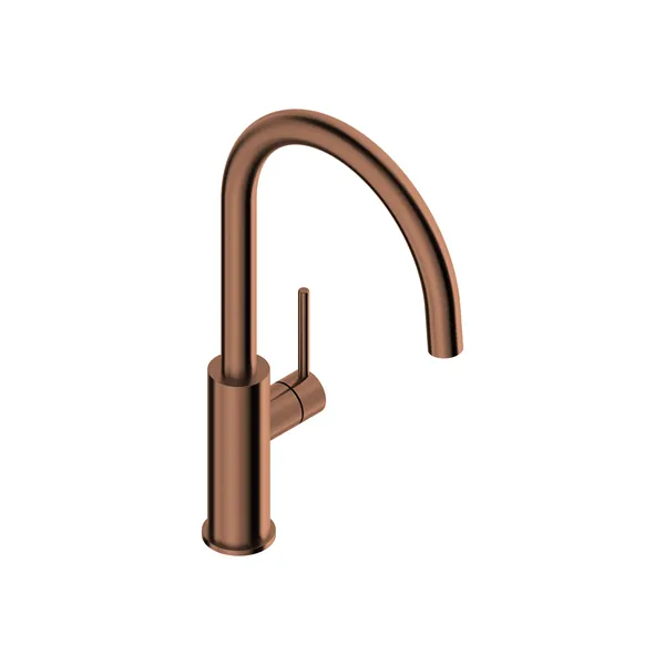 Kitchen sink mixer tap with round spout in 316L stainless steel