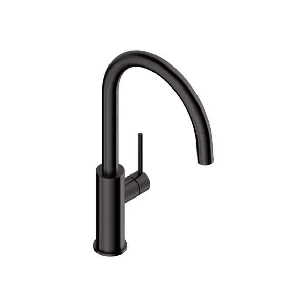 Kitchen sink mixer tap with round spout in 316L stainless steel