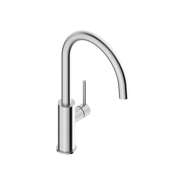 Kitchen sink mixer tap with round spout in 316L stainless steel