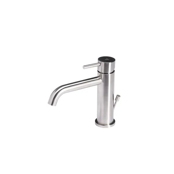 Washbasin mixer with drain in satin stainless steel