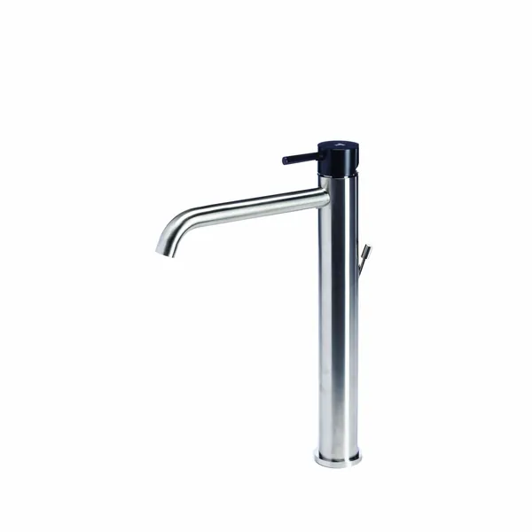 Tall basin mixer tap with waste and coloured handle