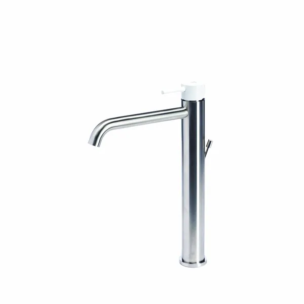 Tall basin mixer tap with waste and coloured handle